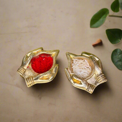 Image of a brass Bhakti Diya, beautifully handcrafted with intricate detailing. The diya features a traditional design with a sturdy base and a deep bowl for holding oil or ghee. Its polished brass finish enhances its aesthetic appeal, making it ideal for spiritual rituals, home décor, or gifting during festive occasions.