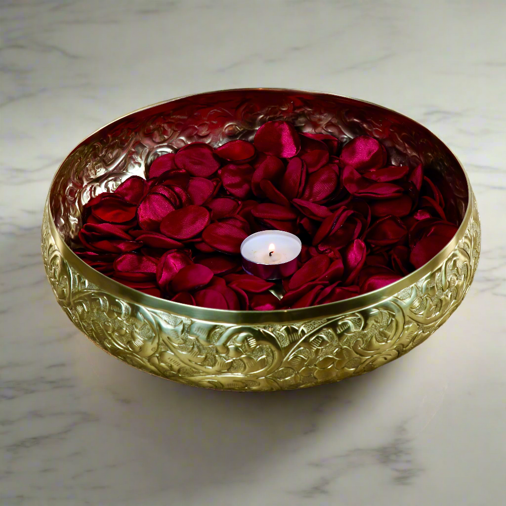 Product image of the Ketaki Chitai Urli from Indian Impressions, showcasing a beautifully handcrafted design with intricate detailing. Made from polished brass, this urli is perfect for Vastu, home décor, festive decorations, or gifting, adding an aura of elegance and traditional charm to any space.