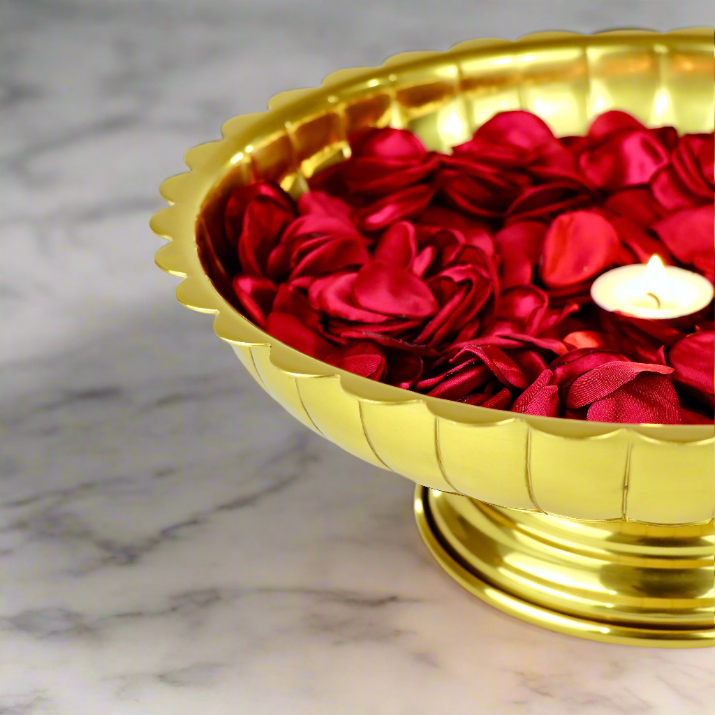 Product image of the Lotus Urli Gold from Indian Impressions, featuring a stunning lotus-inspired design with intricate detailing. Crafted with a polished gold finish, this urli is perfect for Vastu, home décor, festive decorations, or gifting, bringing elegance and positive energy to any space.