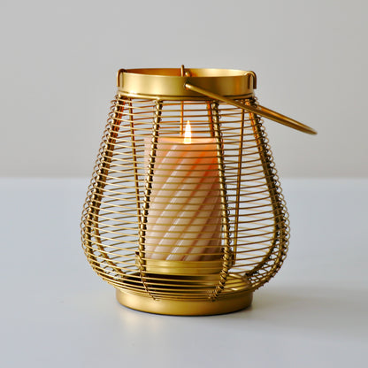 Product image of a Metal Cage Lantern from Indian Impressions, featuring a sleek, openwork cage design with a polished finish. This lantern is ideal for holding candles or LED lights, adding a warm and elegant ambiance to any space. Perfect for Vastu, home décor, or gifting.