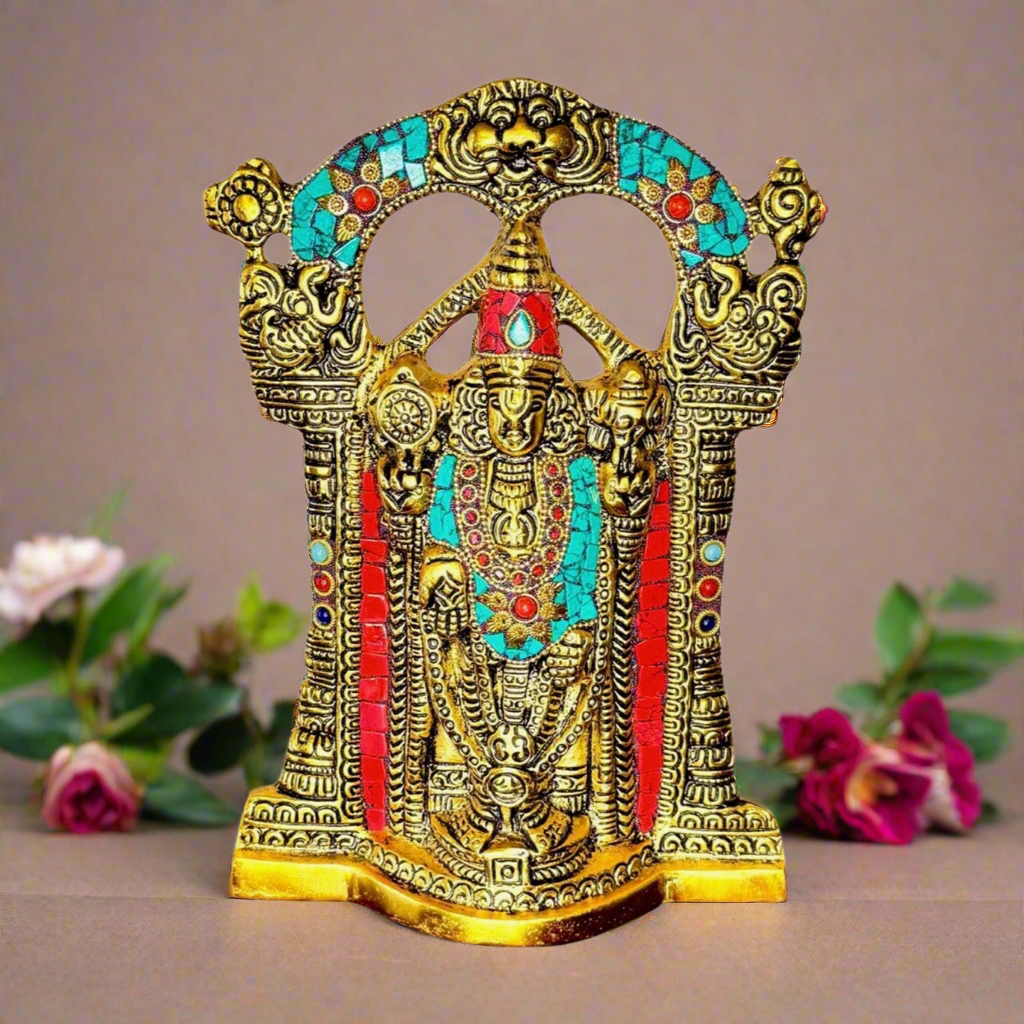 Product image of the Tirupati Balaji idol from Indian Impressions, featuring an intricately crafted figure of Lord Venkateshwara in traditional attire. Made from high-quality material with fine detailing, this idol is perfect for Vastu, spiritual practices, home décor, or gifting, bringing divine blessings and positive energy to any space.