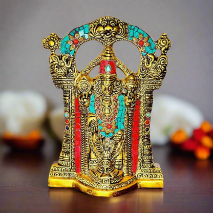 Product image of the Tirupati Balaji idol from Indian Impressions, featuring an intricately crafted figure of Lord Venkateshwara in traditional attire. Made from high-quality material with fine detailing, this idol is perfect for Vastu, spiritual practices, home décor, or gifting, bringing divine blessings and positive energy to any space.