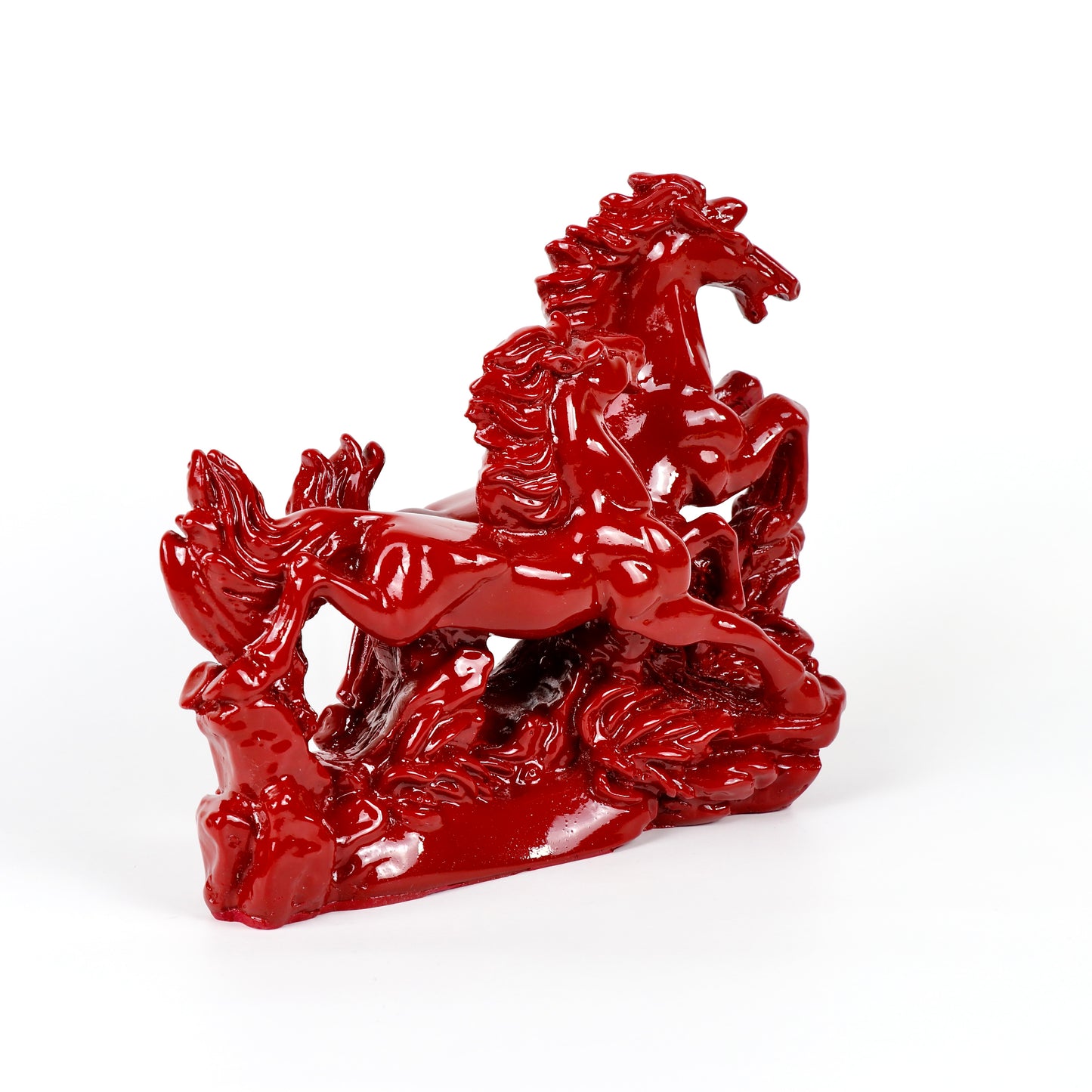 Product image of the Red Horses Pair from Indian Impressions, featuring two beautifully crafted horse figurines in vibrant red with intricate detailing. Symbolizing power, success, and energy, this pair is ideal for Vastu, home décor, or gifting, bringing a dynamic and elegant touch to any space.